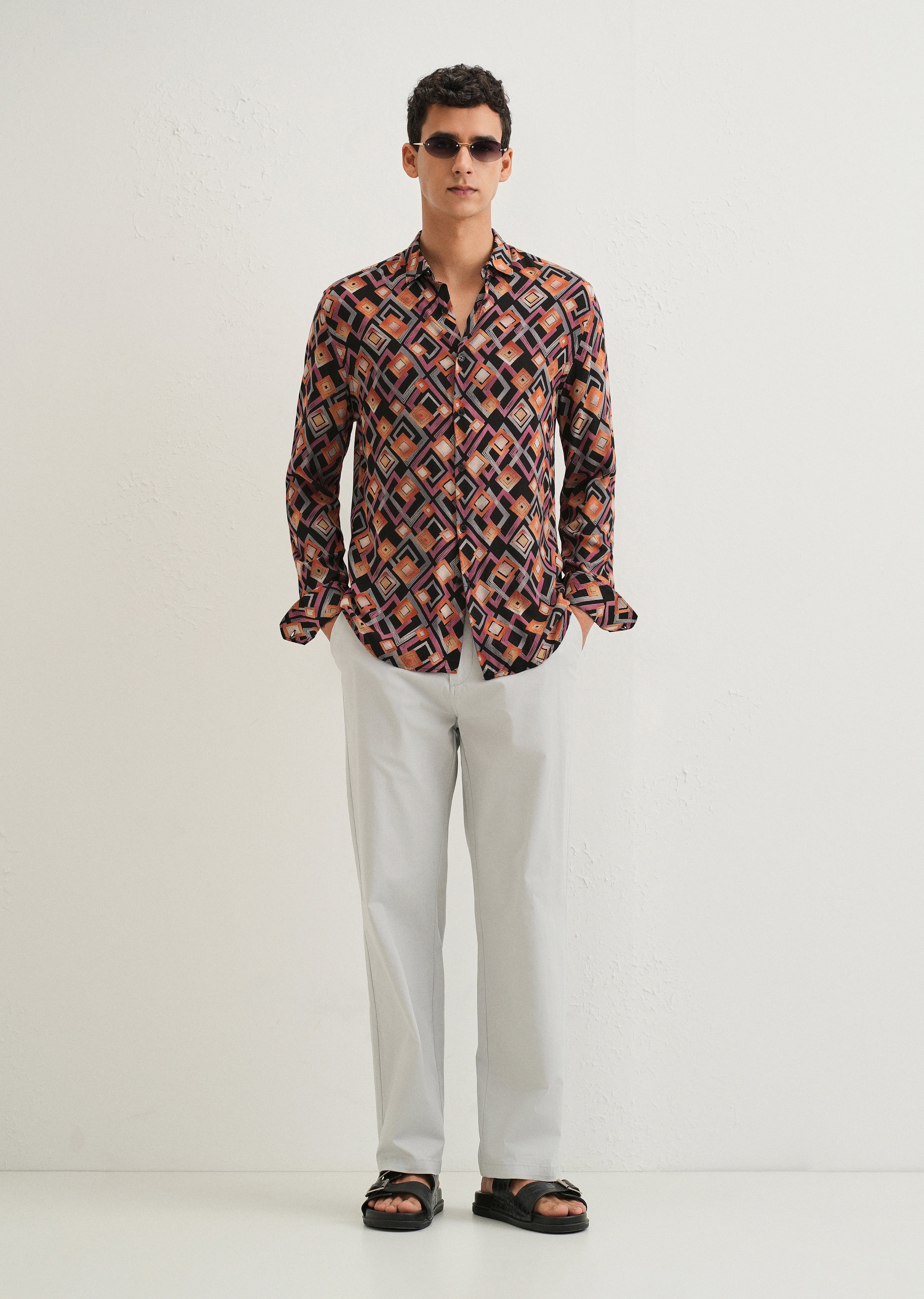 Orange Geometric Feather Shirt