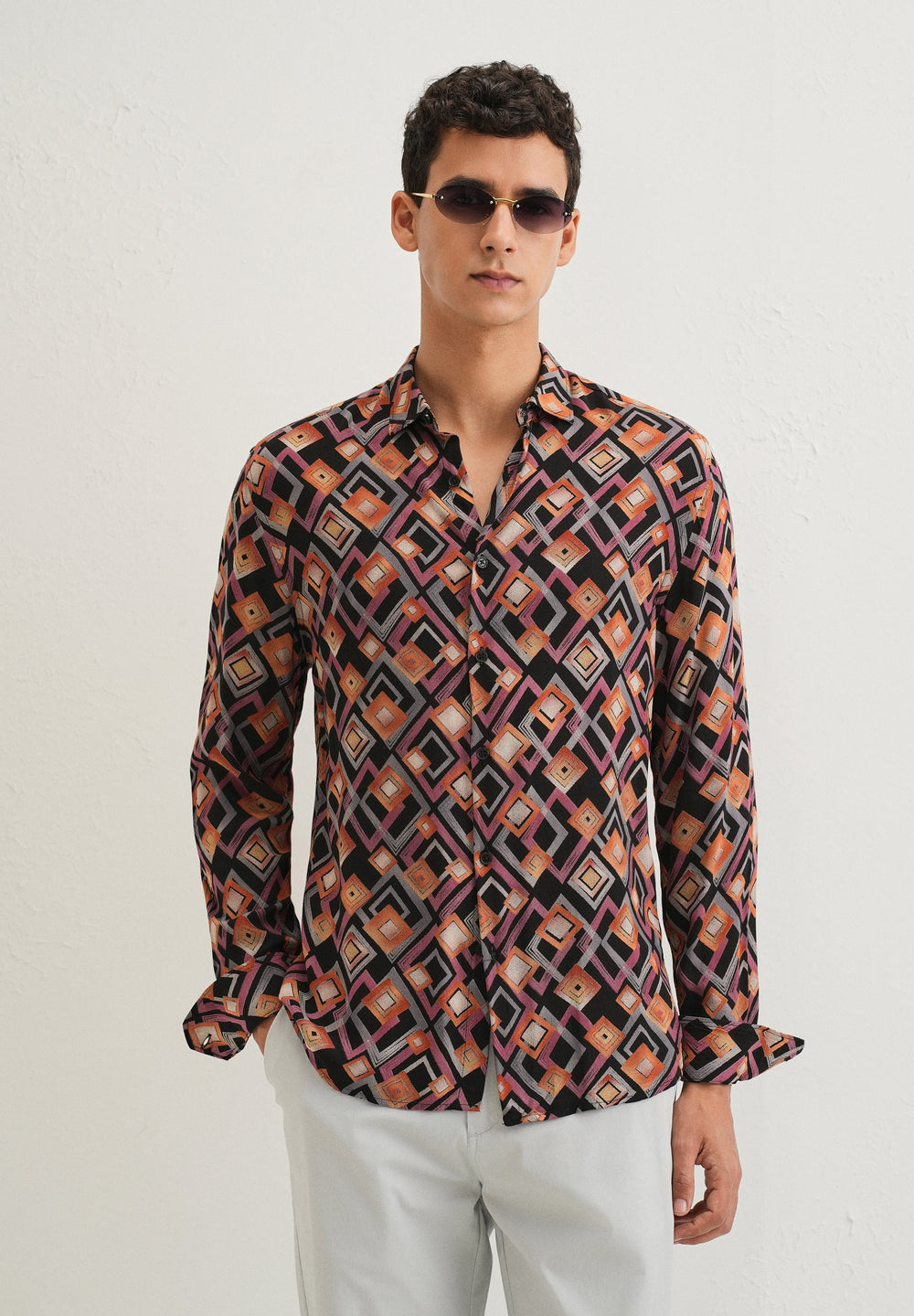 Orange Geometric Feather Shirt