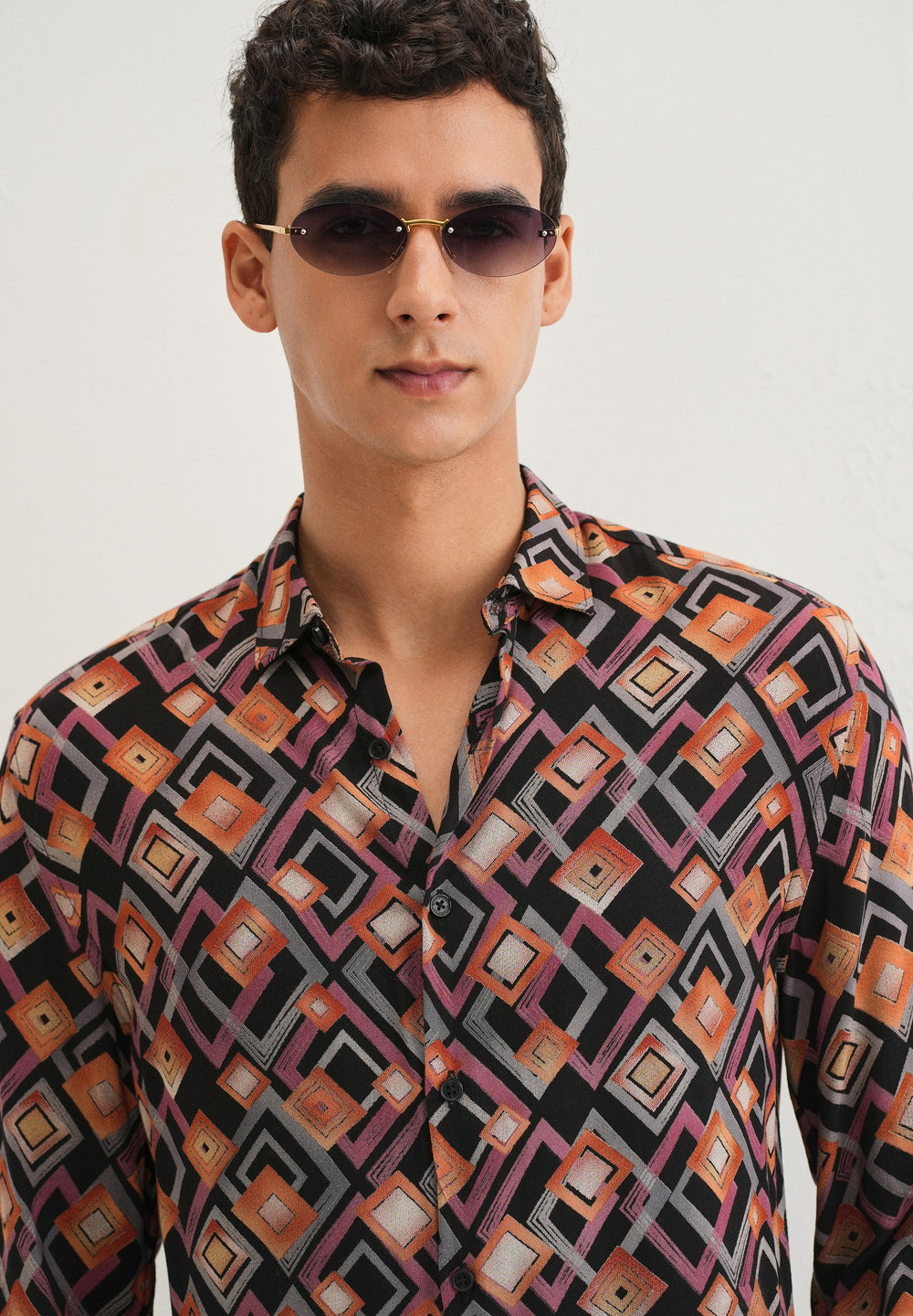 Orange Geometric Feather Shirt