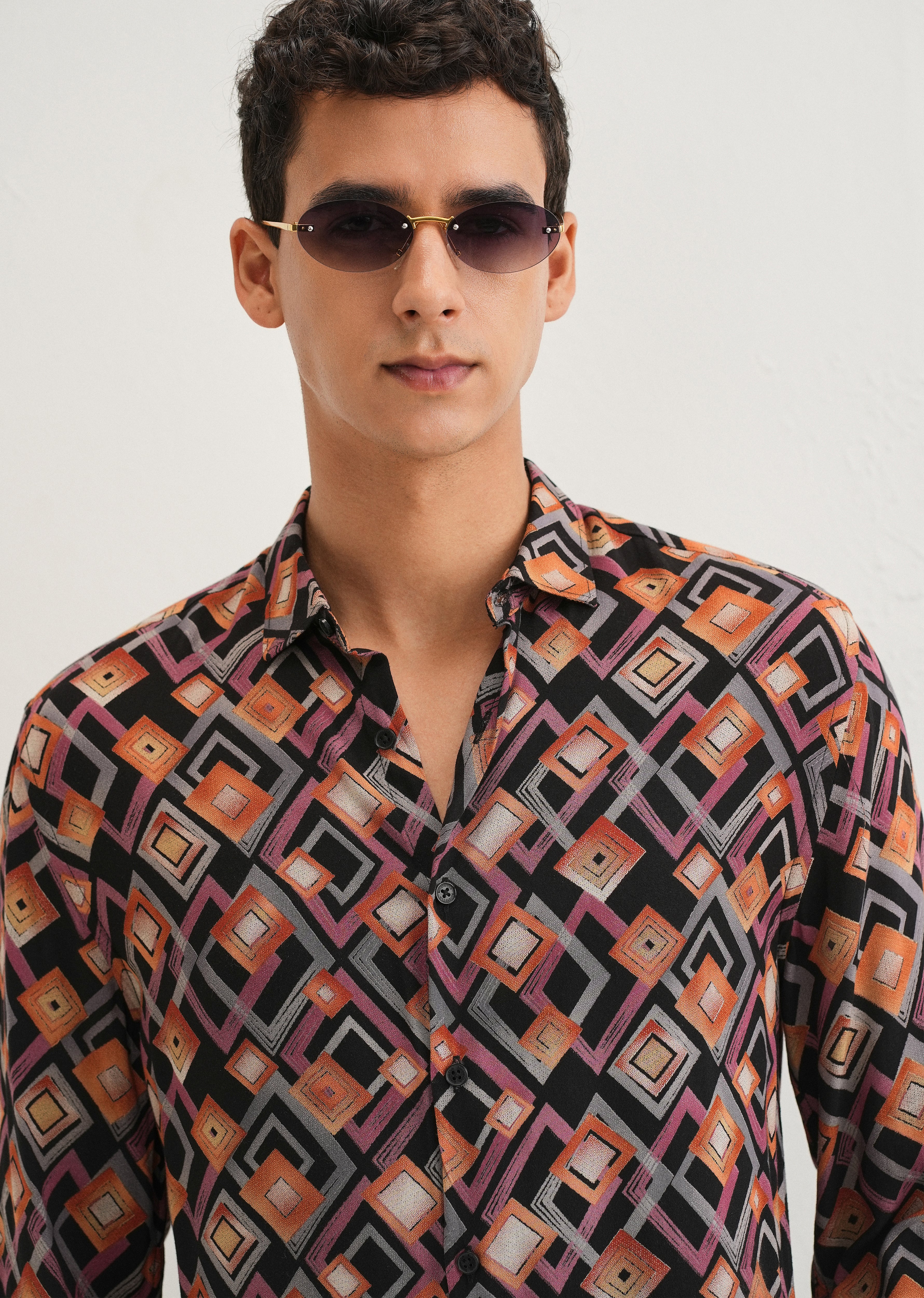 Orange Geometric Feather Shirt