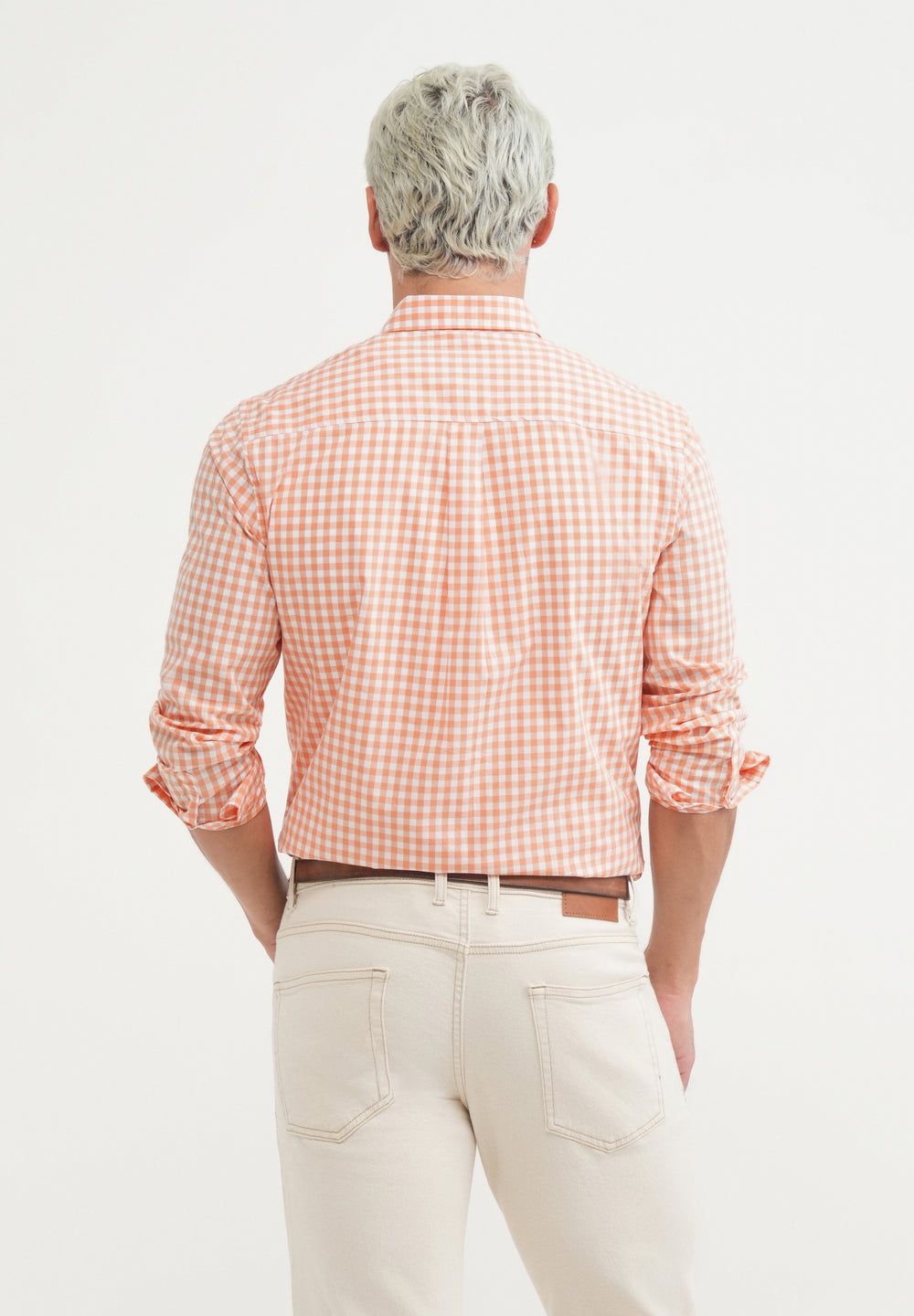 Orange Gingham Check Cotton Shirt