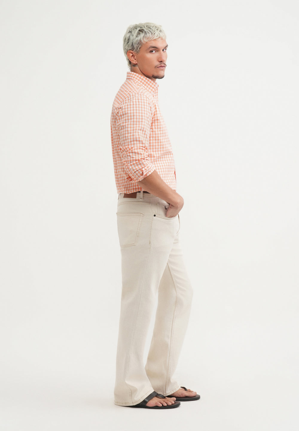 Orange Gingham Check Cotton Shirt