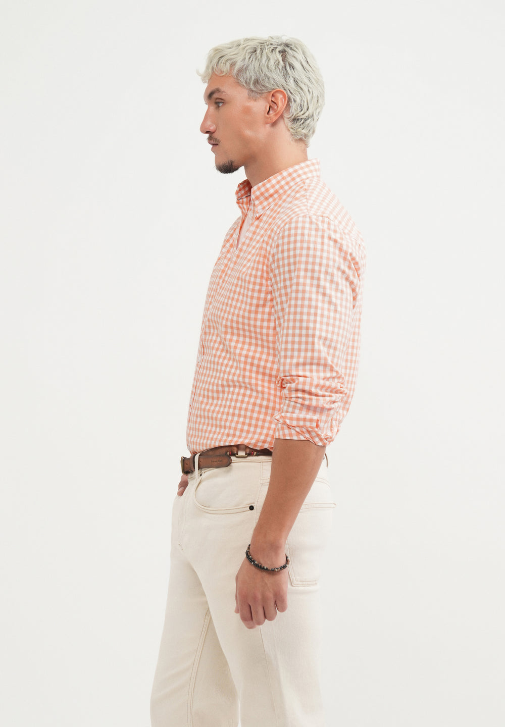 Orange Gingham Check Cotton Shirt