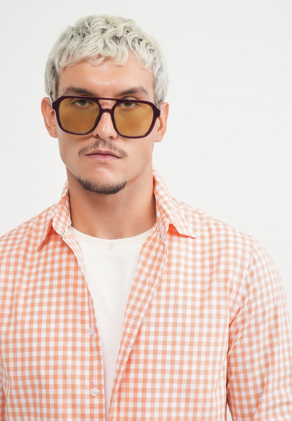 Orange Gingham Check Cotton Shirt