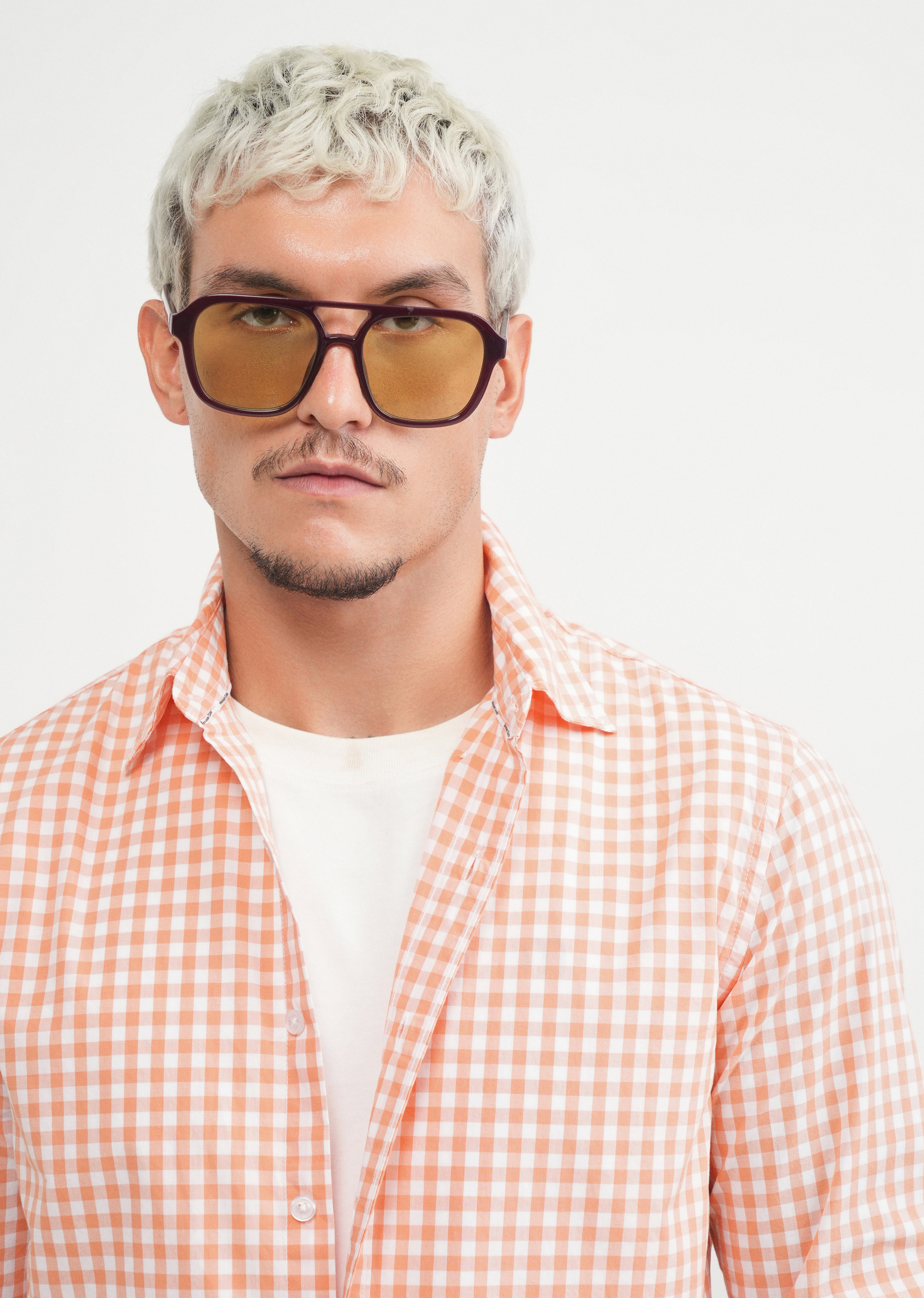 Orange Gingham Check Cotton Shirt