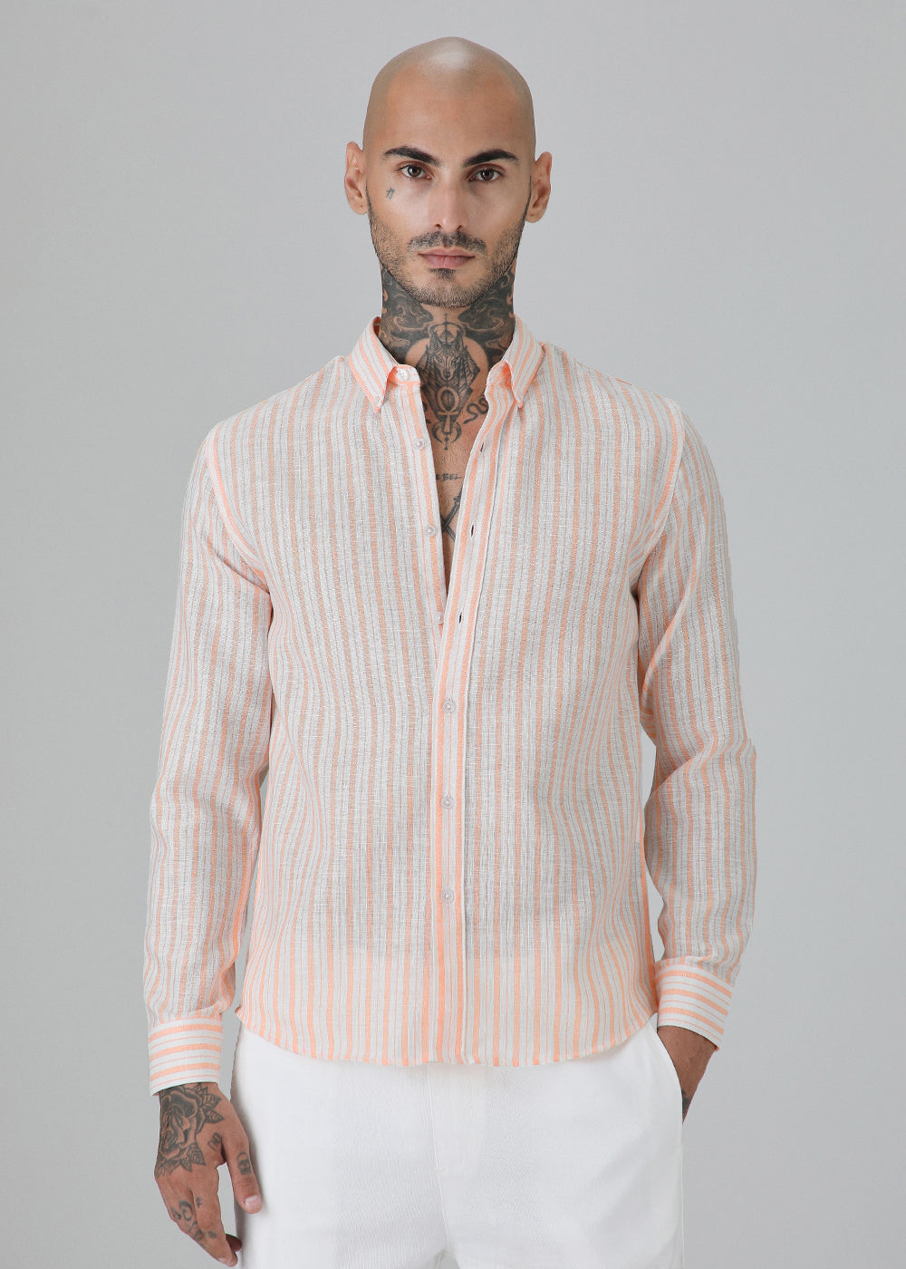 Orange Stripe Linen Shirt