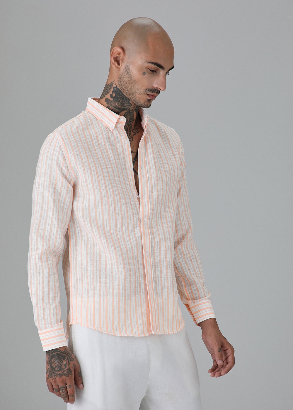 Orange Stripe Linen Shirt