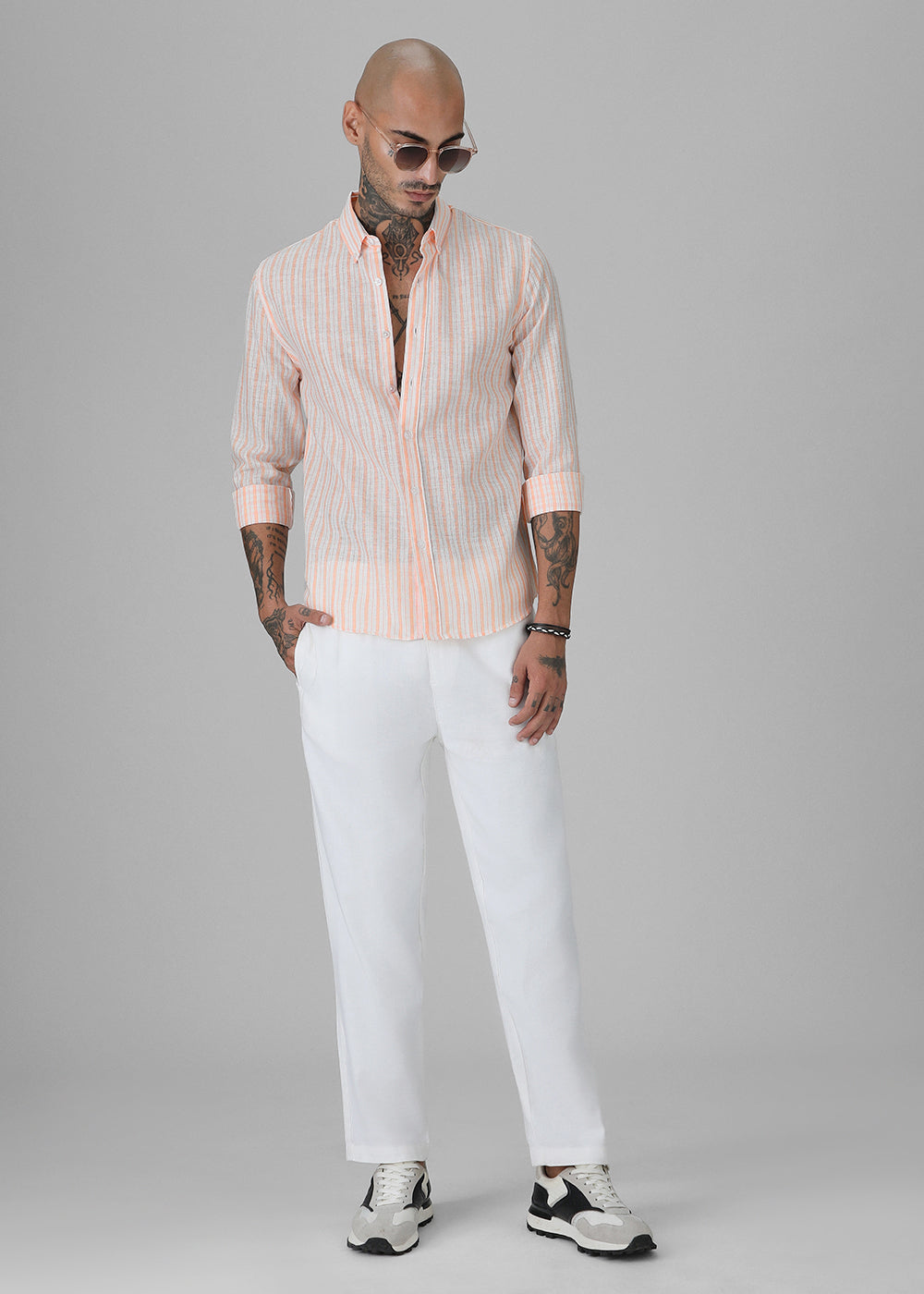 Orange Stripe Linen Shirt