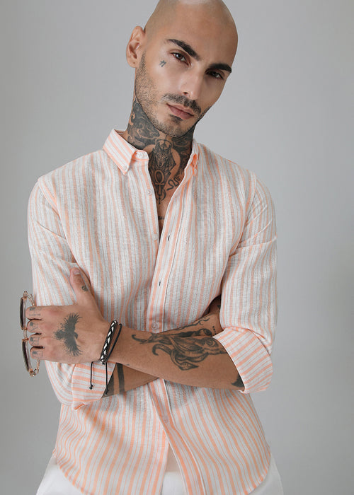 Orange Stripe Linen Shirt