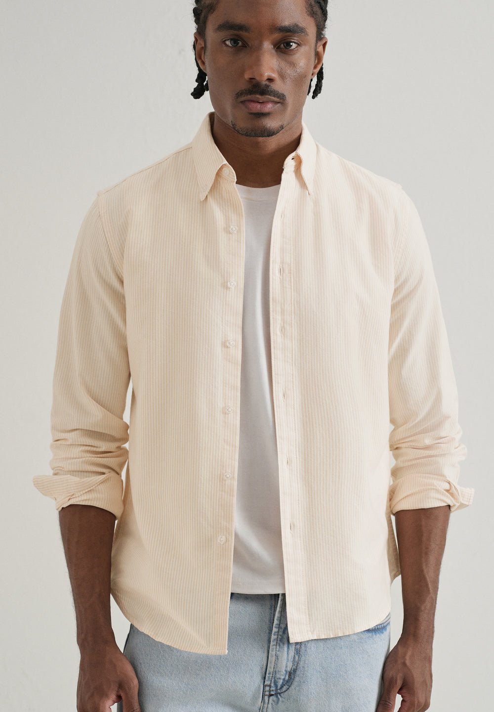 Orange Vertical Striped Cotton Shirt