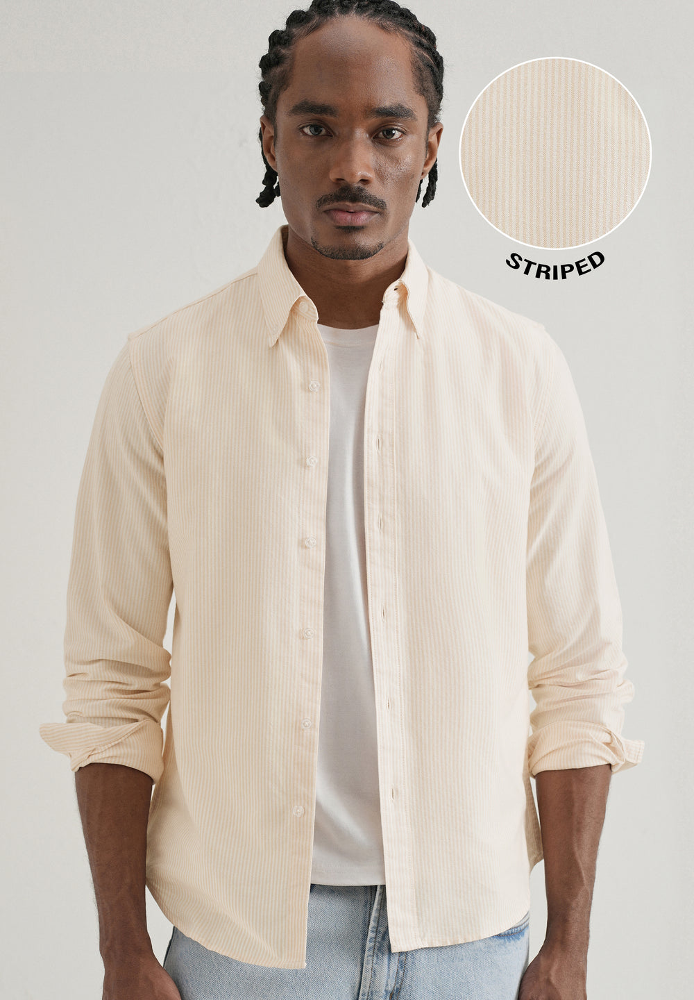 Orange Vertical Striped Cotton Shirt