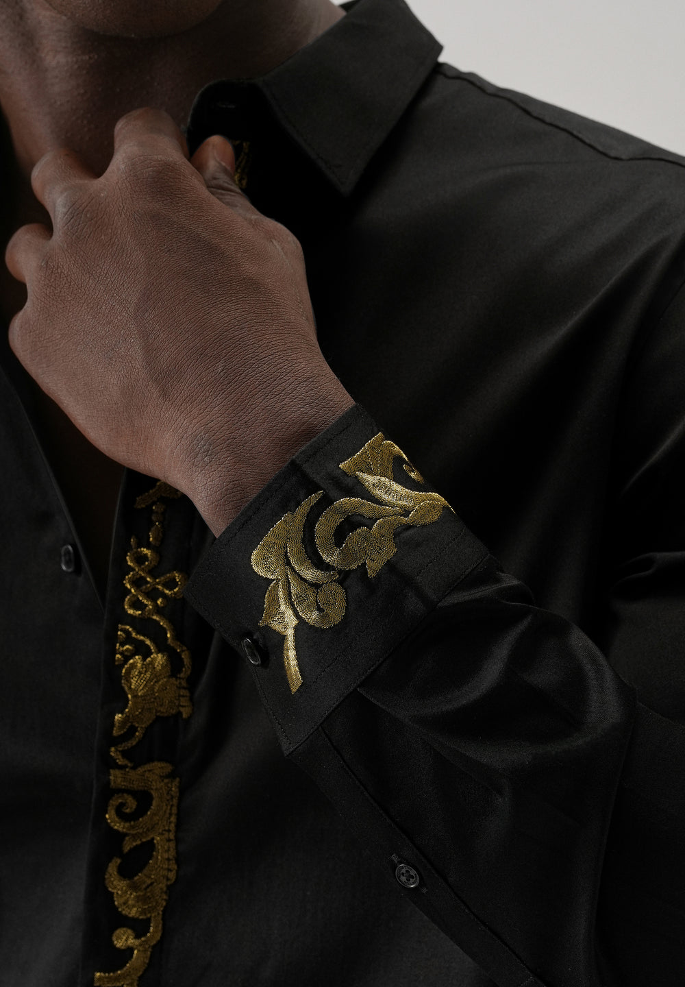 Ornate Embroidered Panel Black Designer Shirt