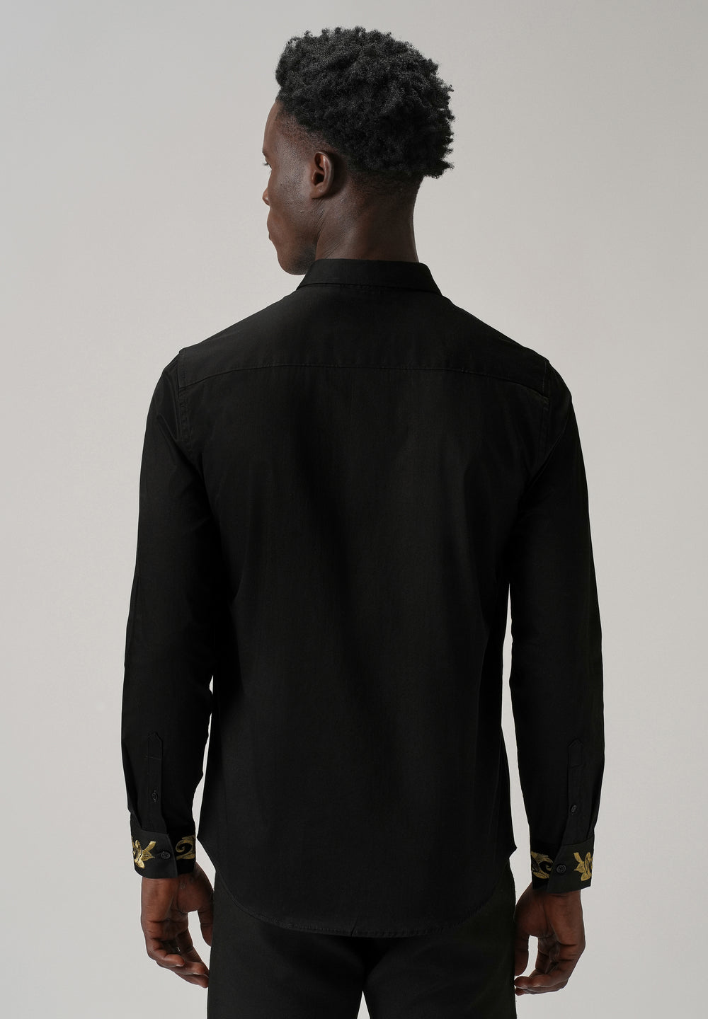 Ornate Embroidered Panel Black Designer Shirt