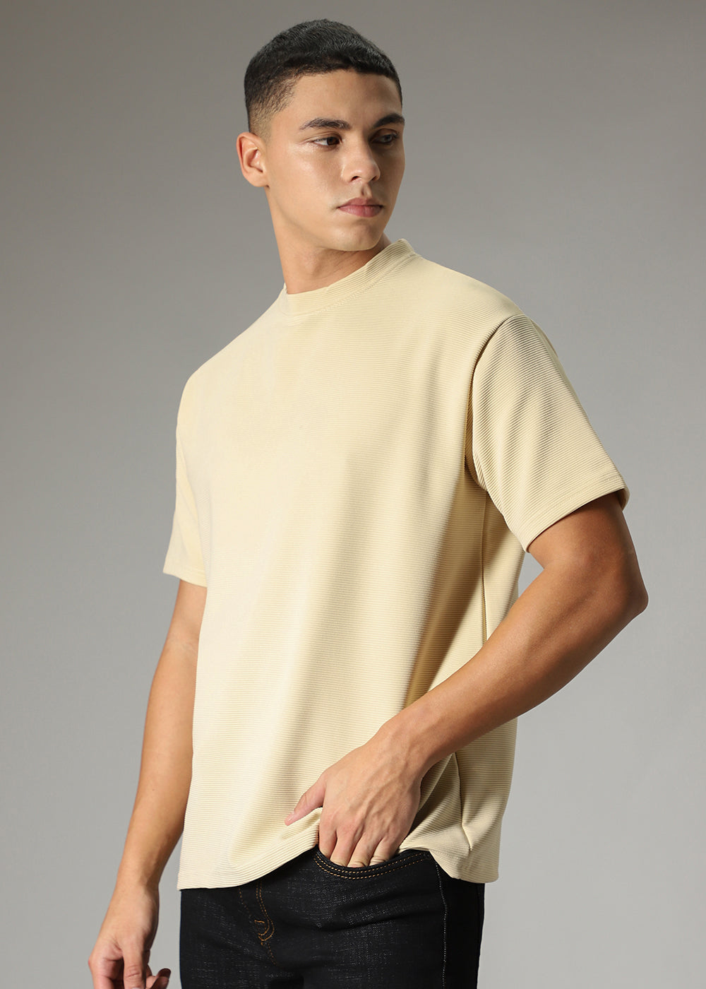 Oversized Cream Textured T-shirt