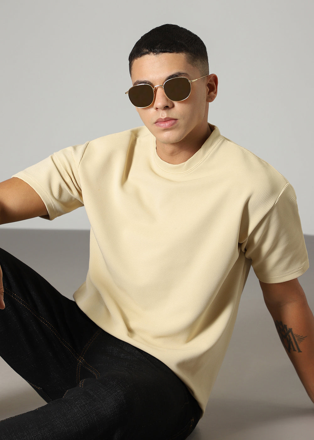 Oversized Cream Textured T-shirt