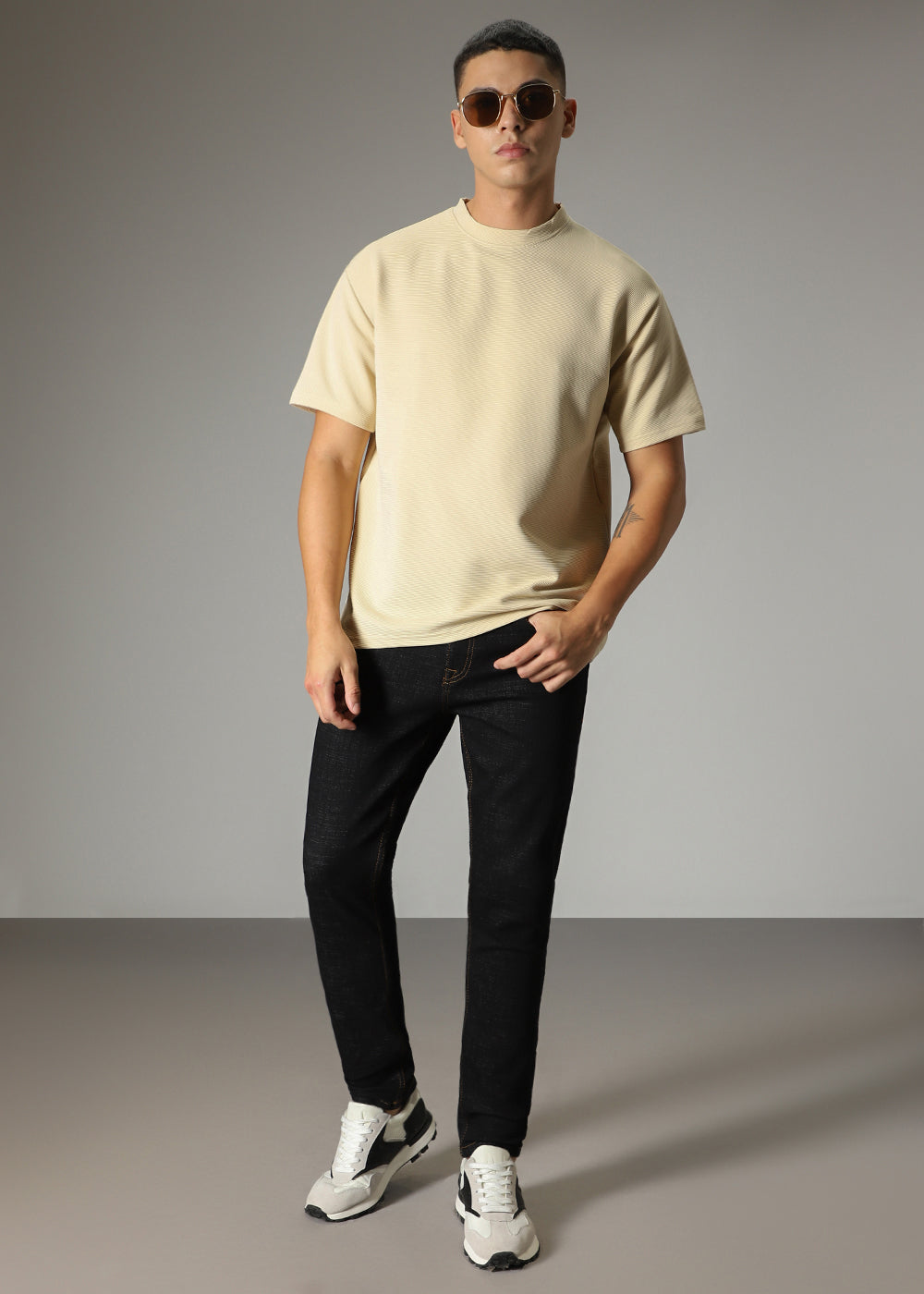 Oversized Cream Textured T-shirt