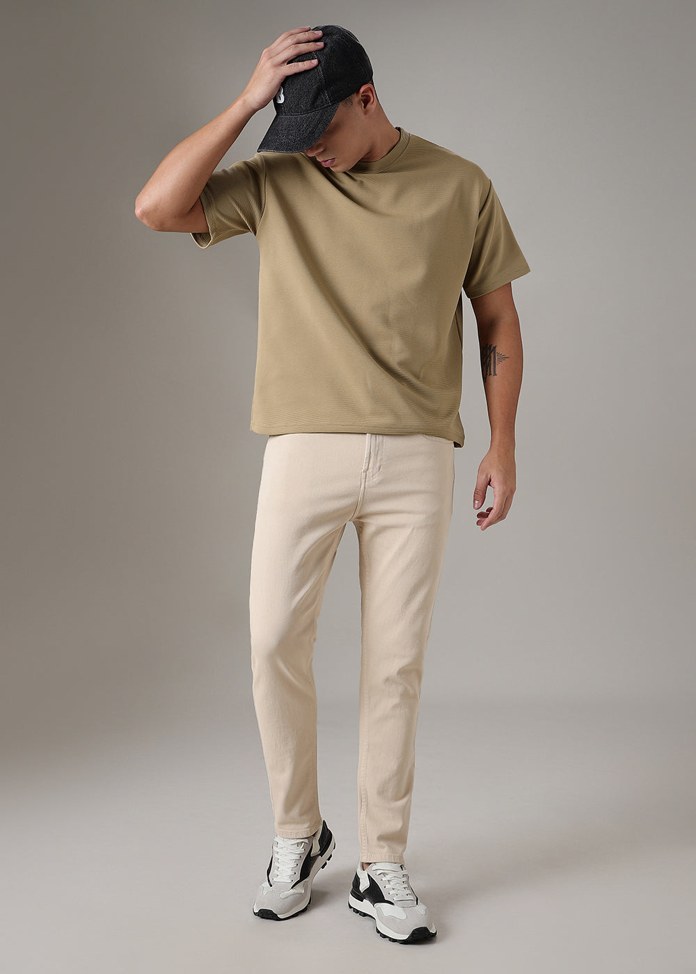 Oversized Beige Textured T-shirt