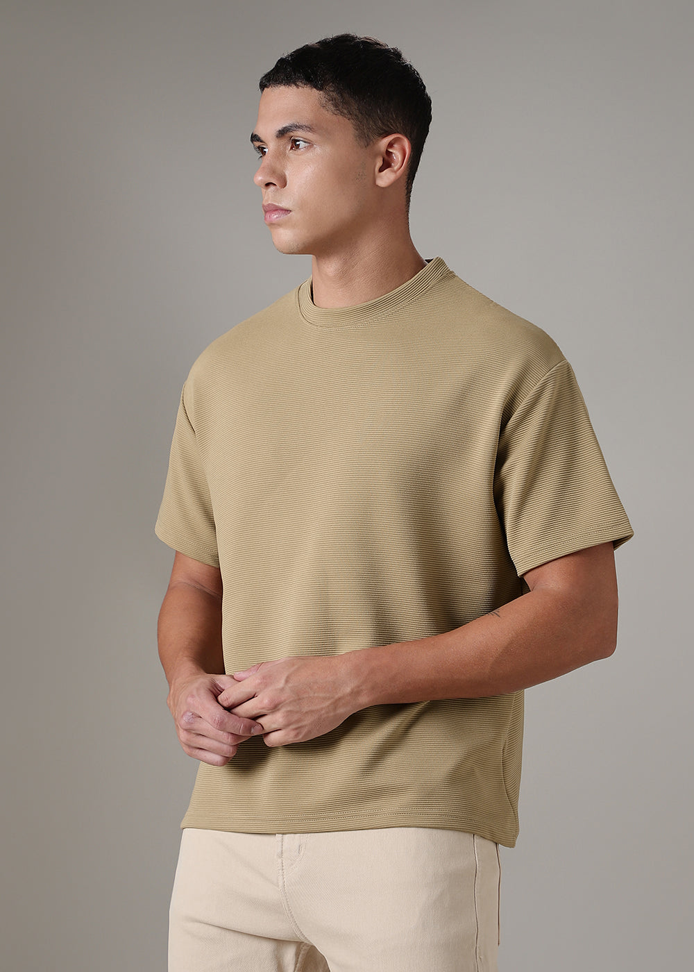 Oversized Beige Textured T-shirt