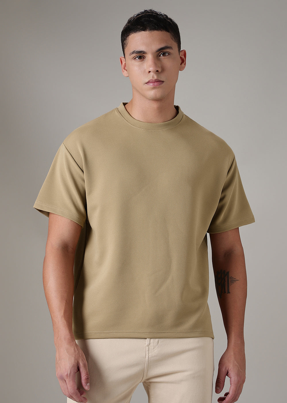 Oversized Beige Textured T-shirt