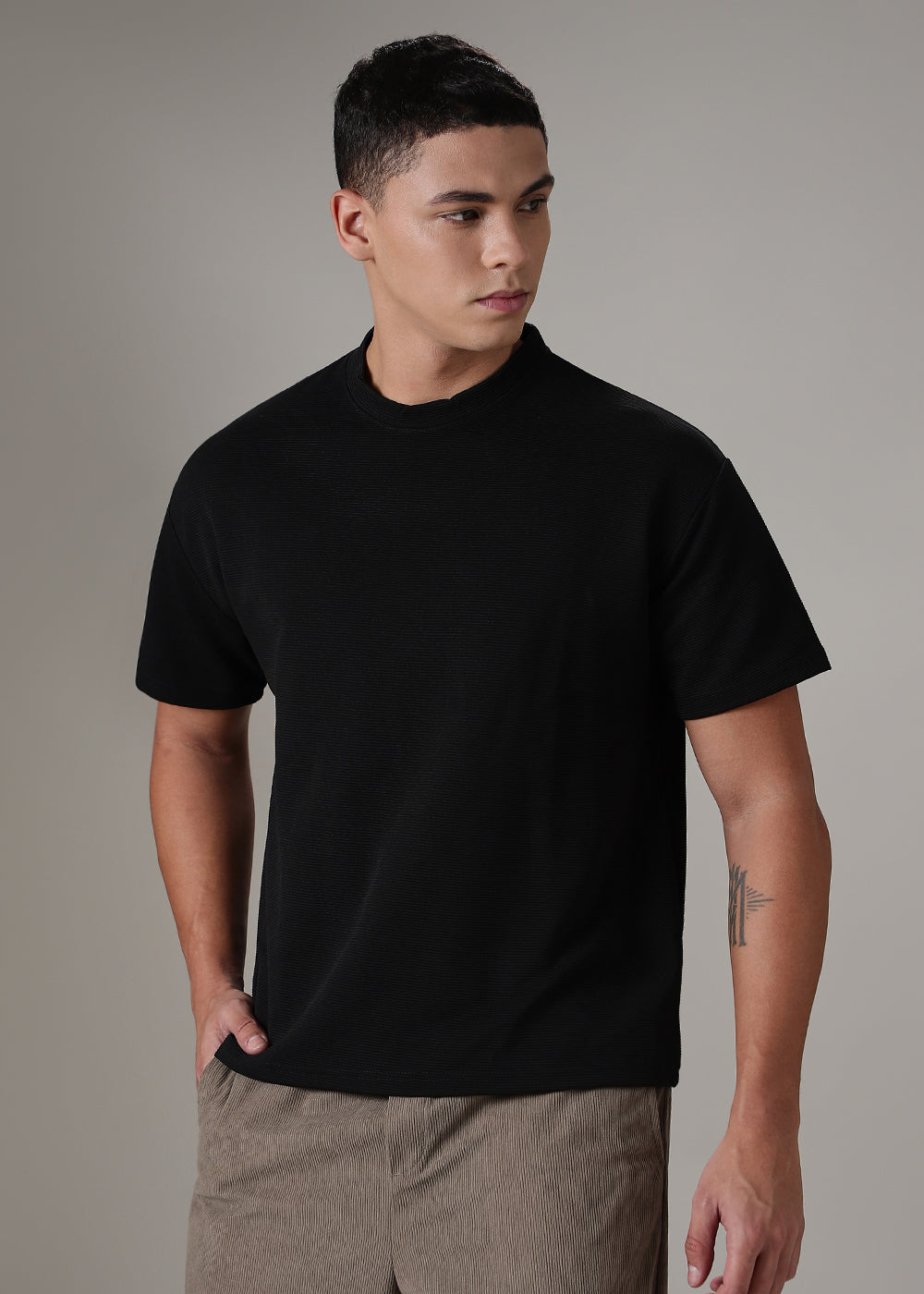 Oversized Black Textured T-shirt