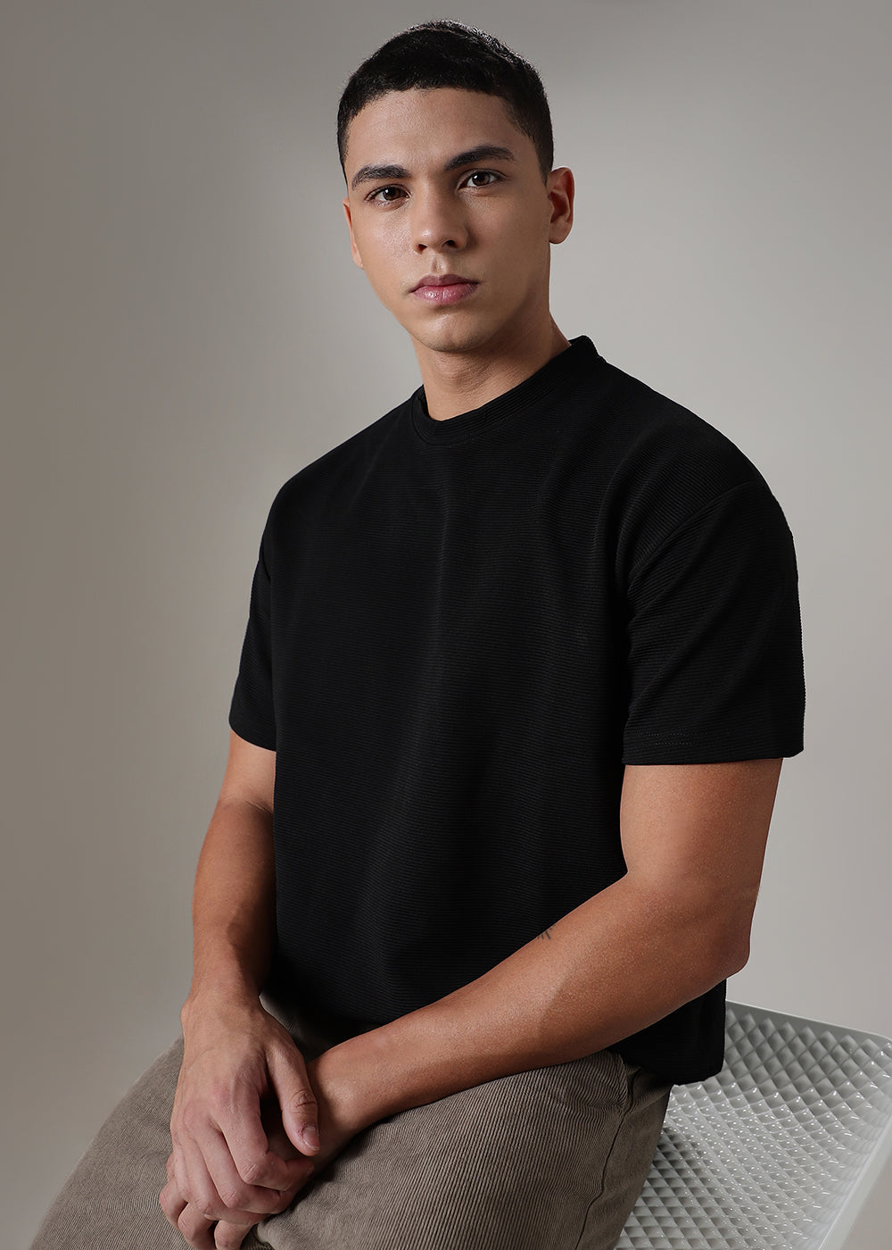 Oversized Black Textured T-shirt