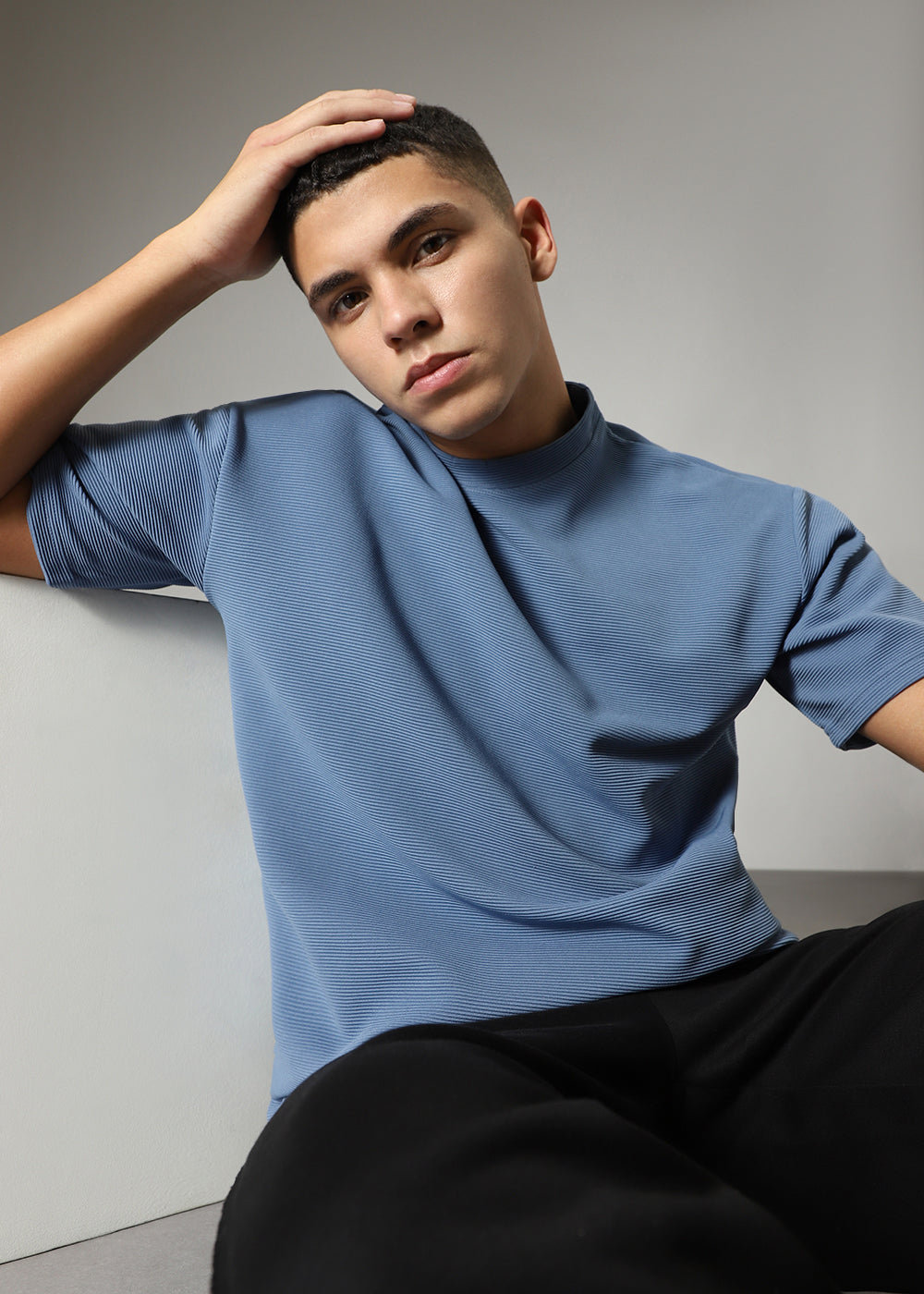 Oversized Blue Textured T-shirt