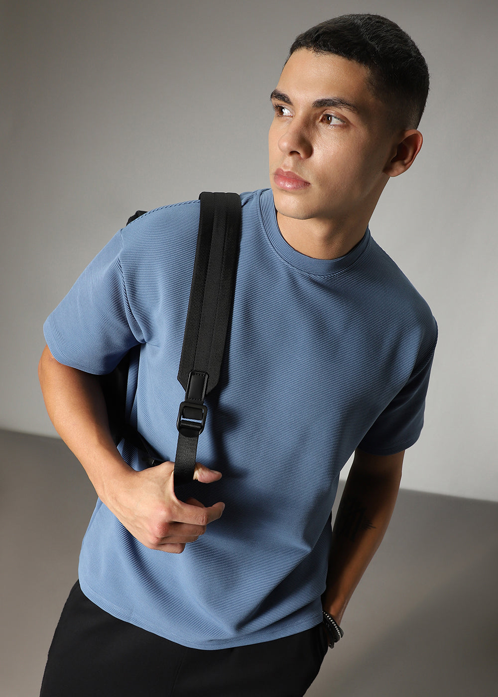 Oversized Blue Textured T-shirt