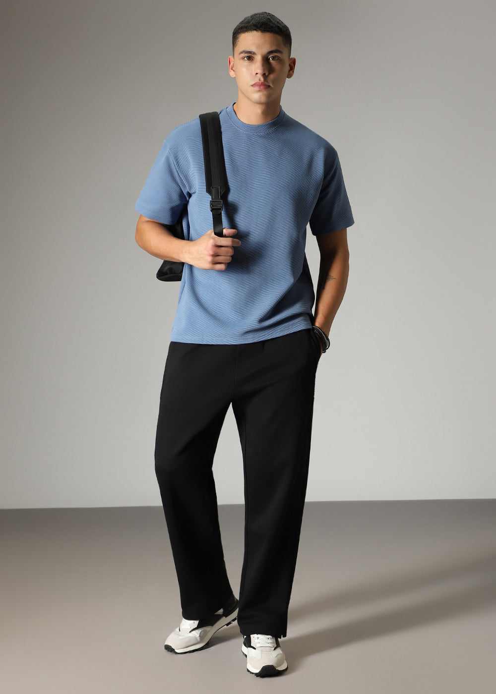 Oversized Blue Textured T-shirt