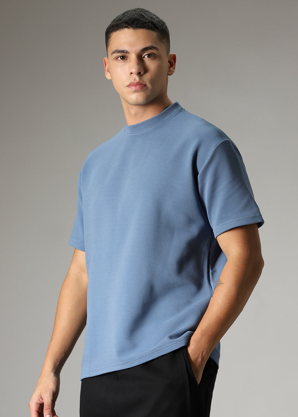 Oversized Blue Textured T-shirt