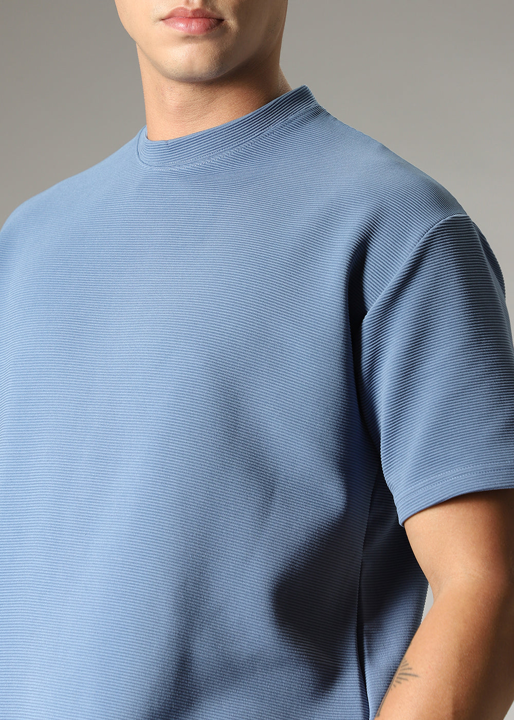 Oversized Blue Textured T-shirt