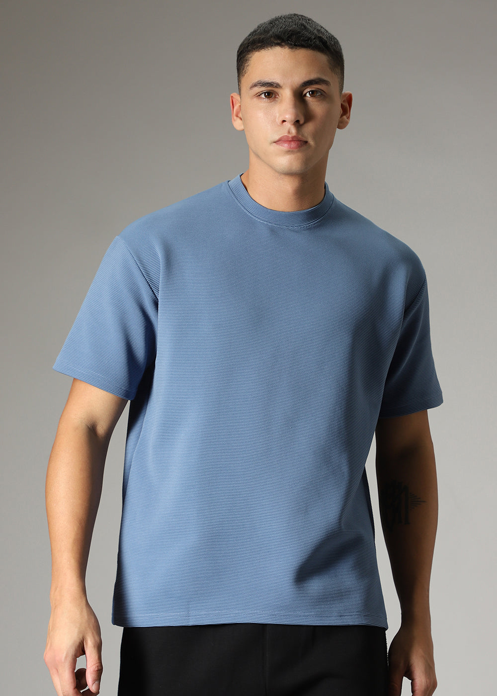 Oversized Blue Textured T-shirt