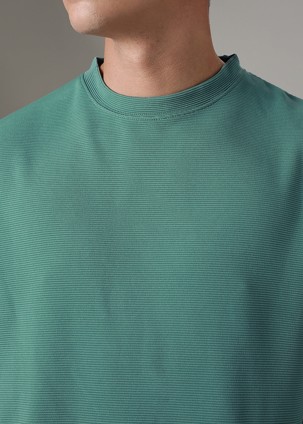 Oversized Bottle Green Textured T-shirt