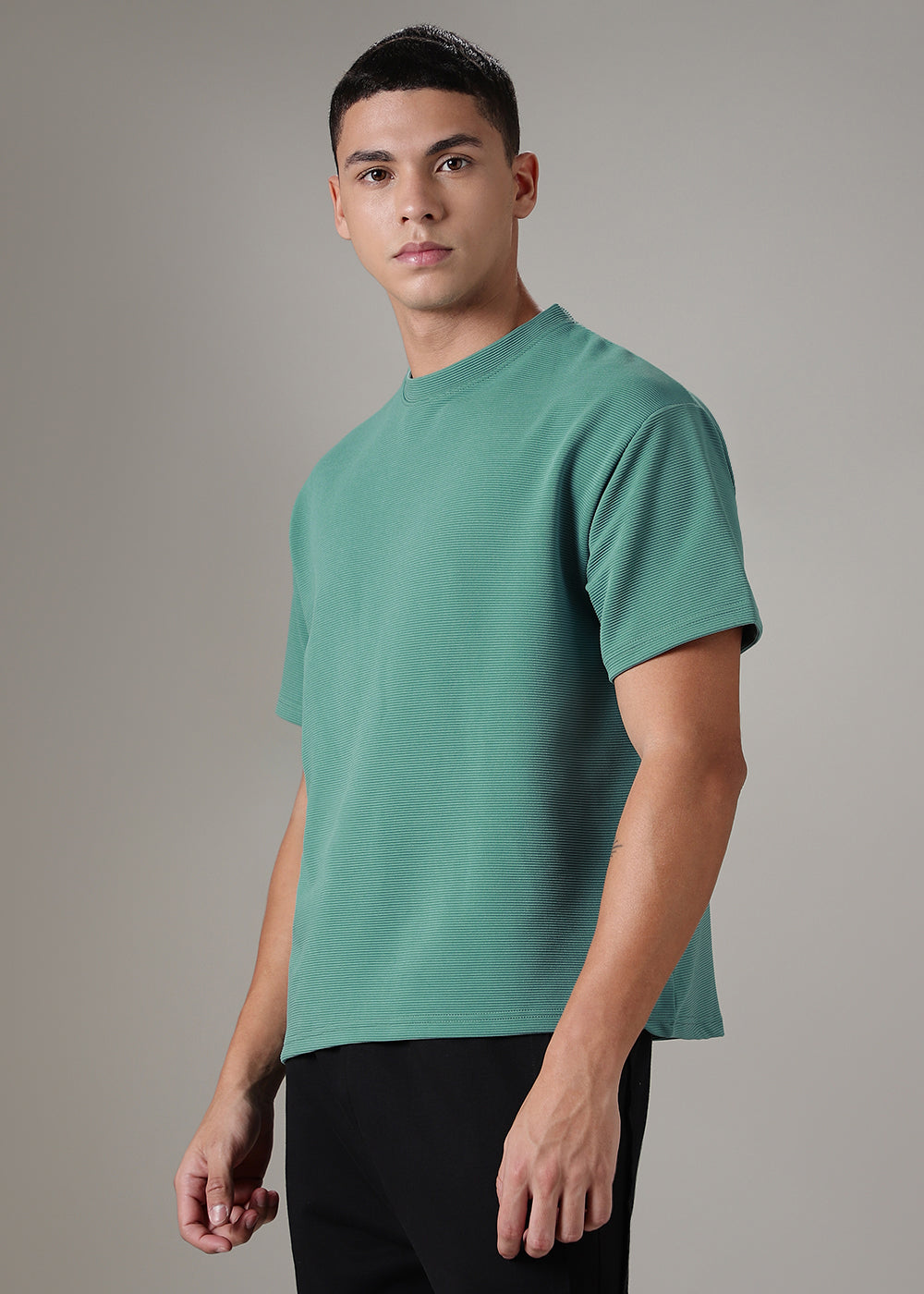 Oversized Bottle Green Textured T-shirt