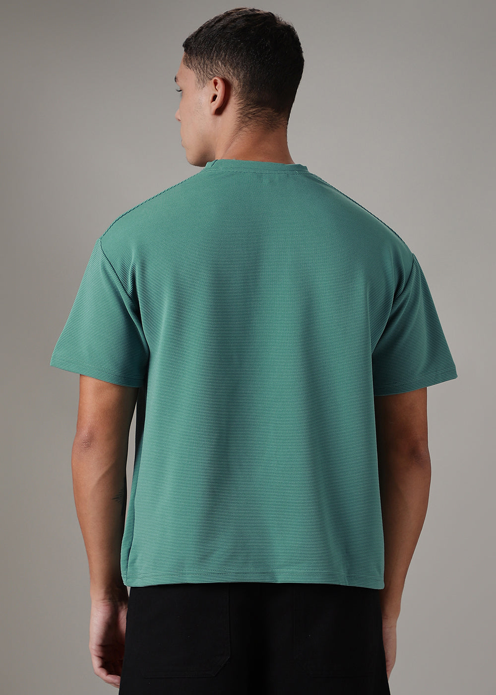 Oversized Bottle Green Textured T-shirt