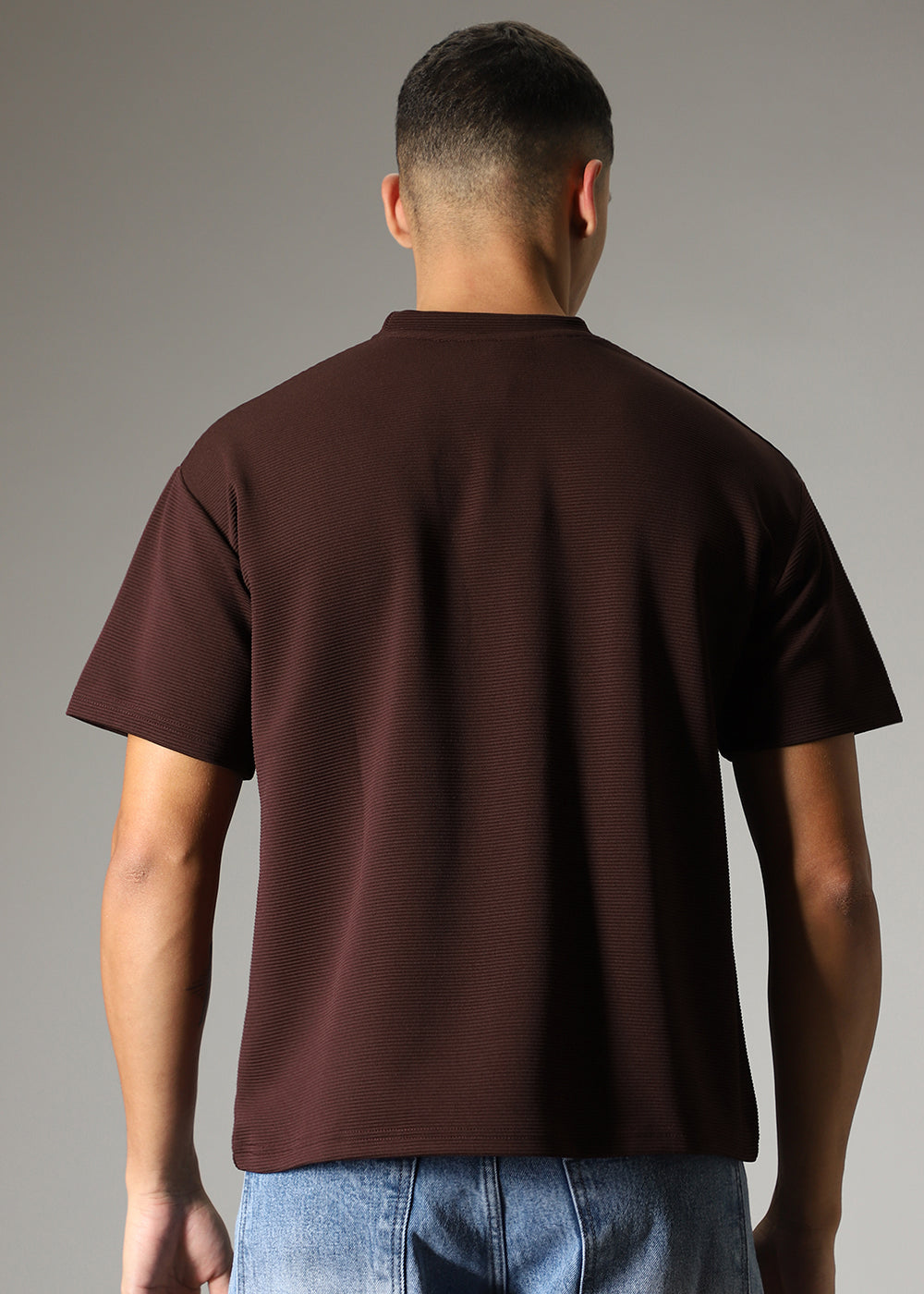 Oversized Brown Textured T-shirt