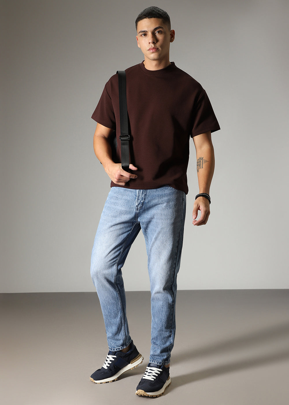 Oversized Brown Textured T-shirt