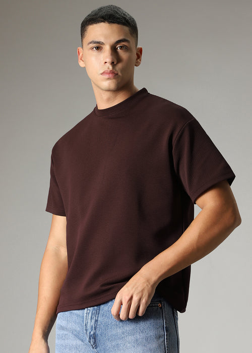 Oversized Brown Textured T-shirt