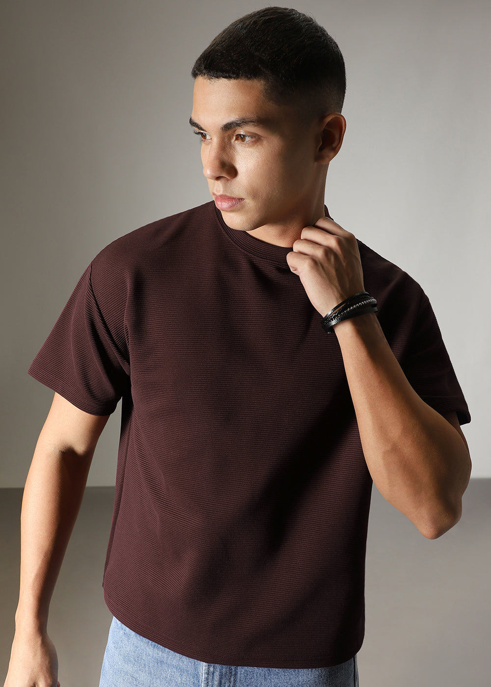 Oversized Brown Textured T-shirt
