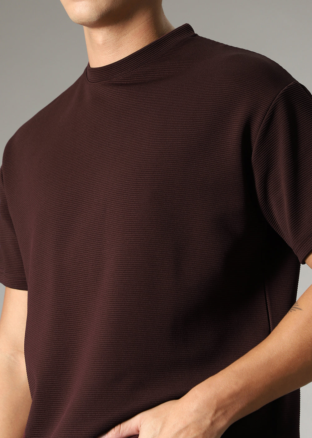 Oversized Brown Textured T-shirt