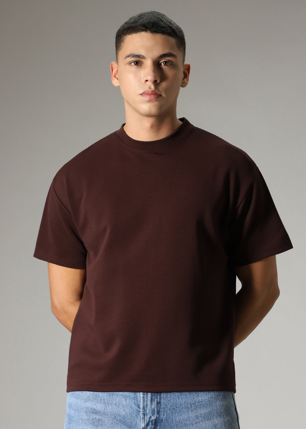 Oversized Brown Textured T-shirt