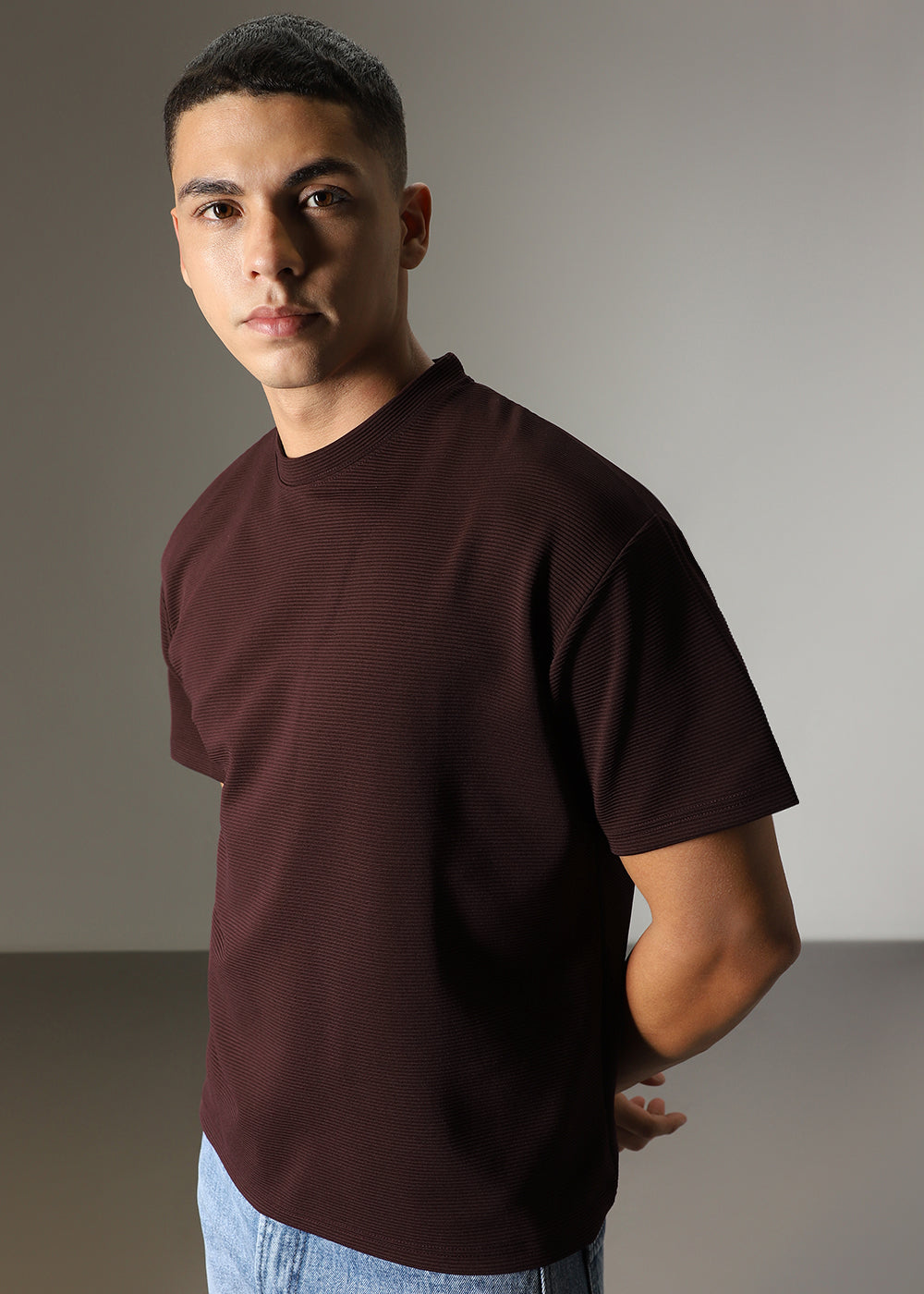 Oversized Brown Textured T-shirt