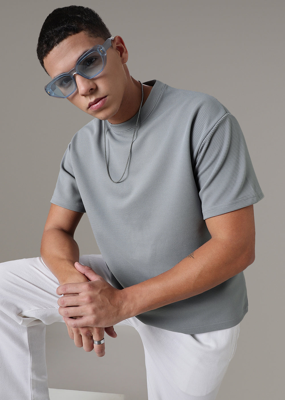 Oversized Light Grey Textured T-shirt