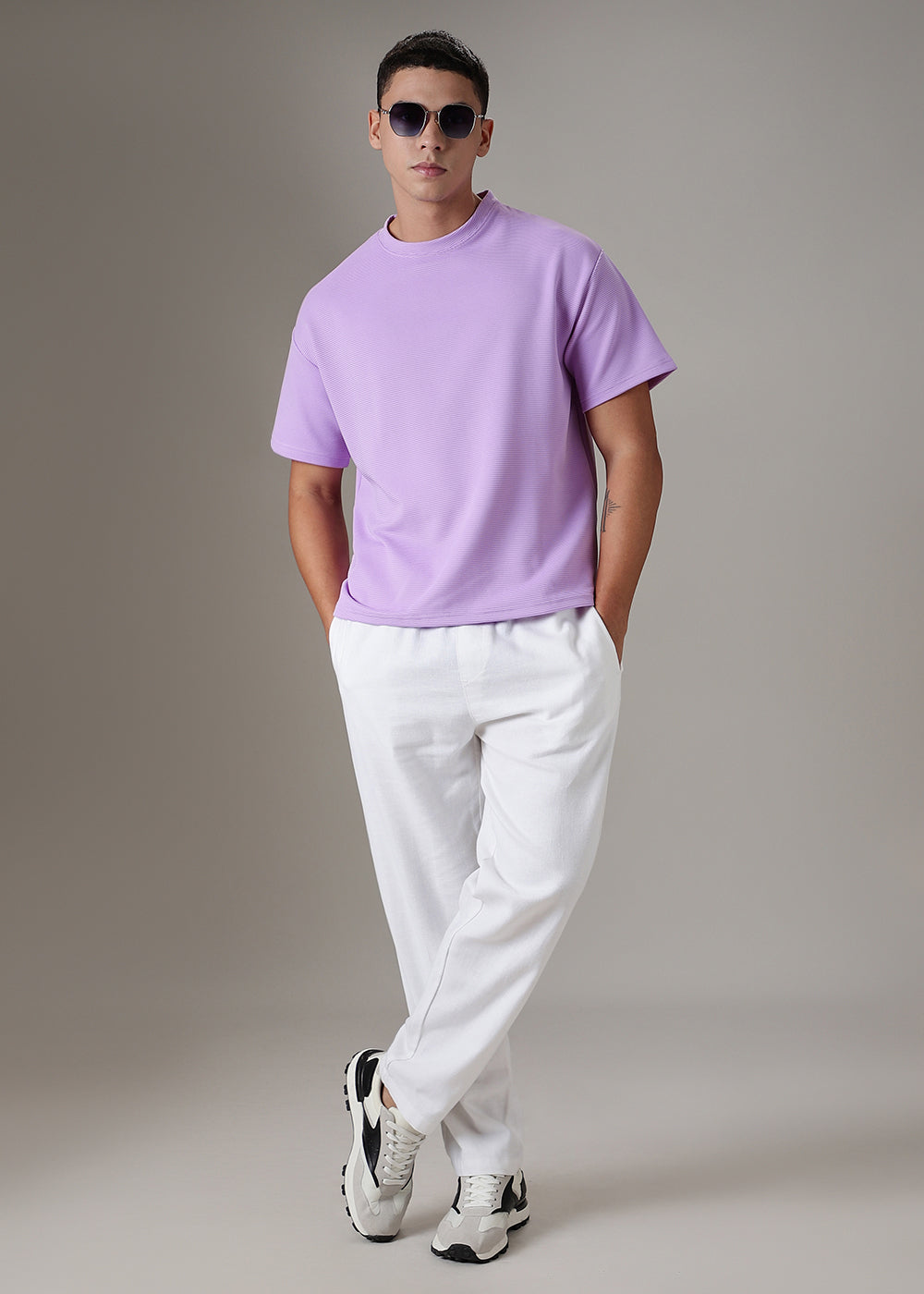 Oversized Lilac Textured T-shirt