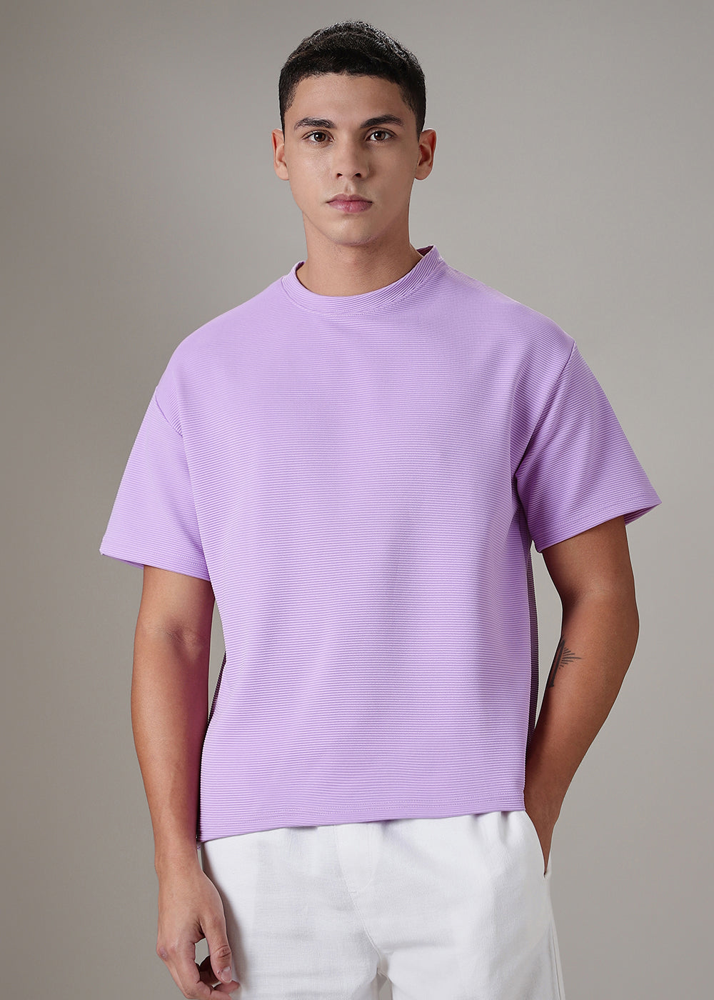 Oversized Lilac Textured T-shirt