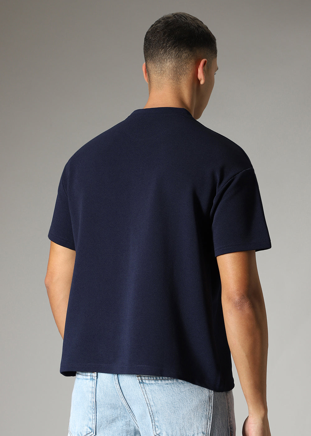 Oversized Navy Blue Textured T-shirt