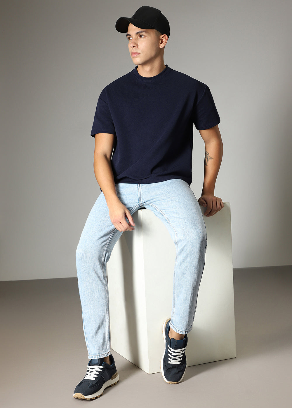 Oversized Navy Blue Textured T-shirt