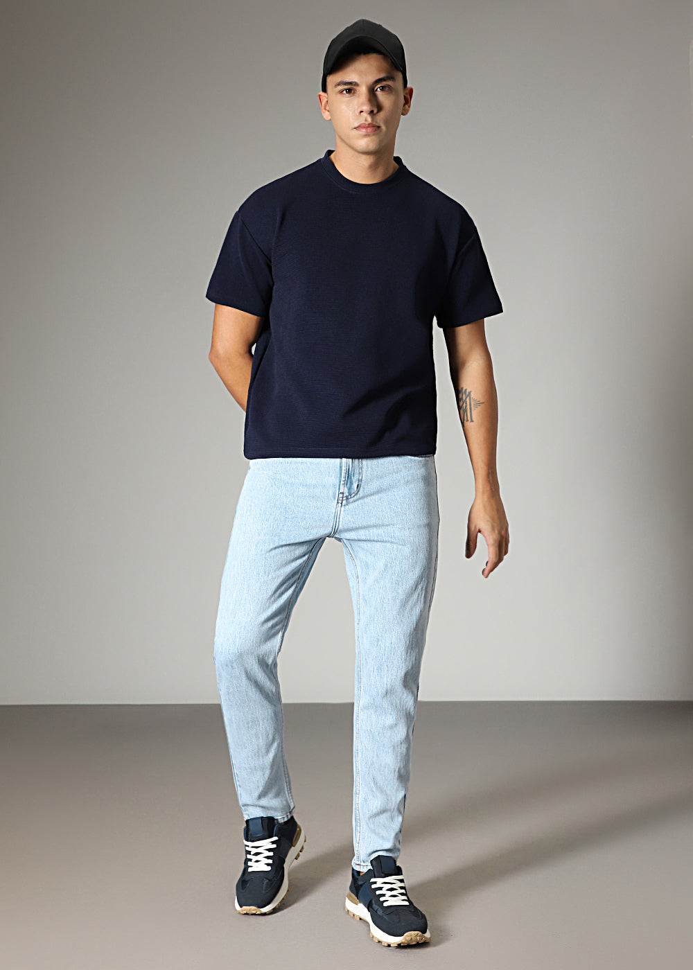 Oversized Navy Blue Textured T-shirt