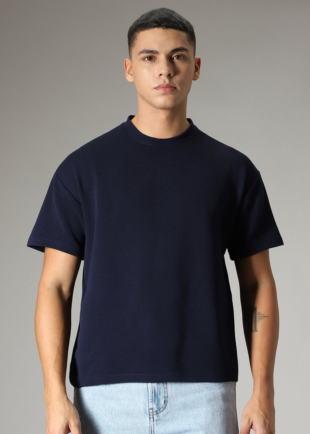 Oversized Navy Blue Textured T-shirt