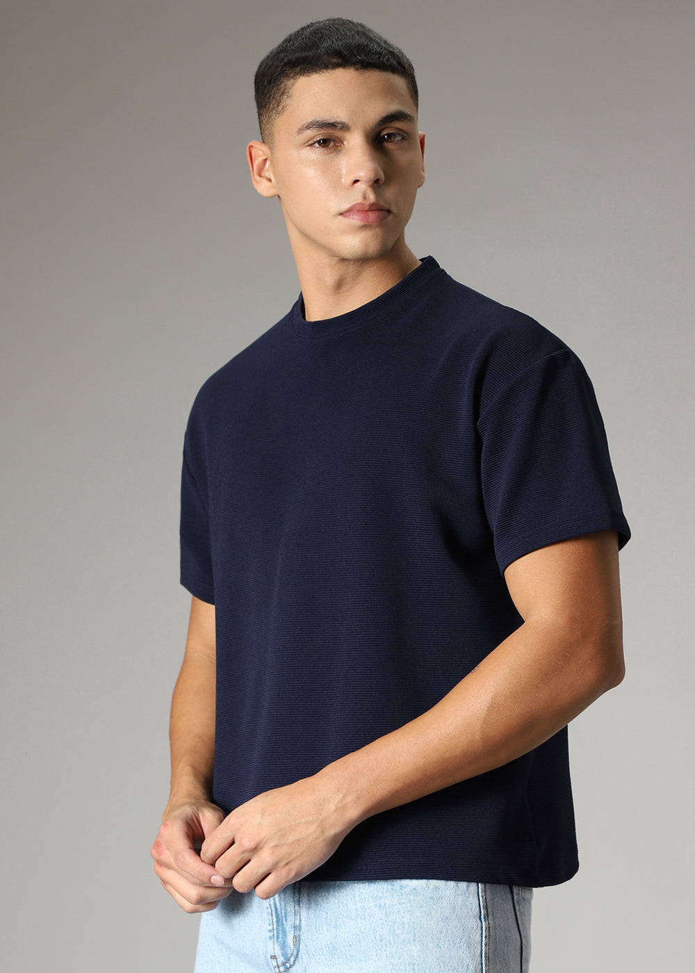 Oversized Navy Blue Textured T-shirt
