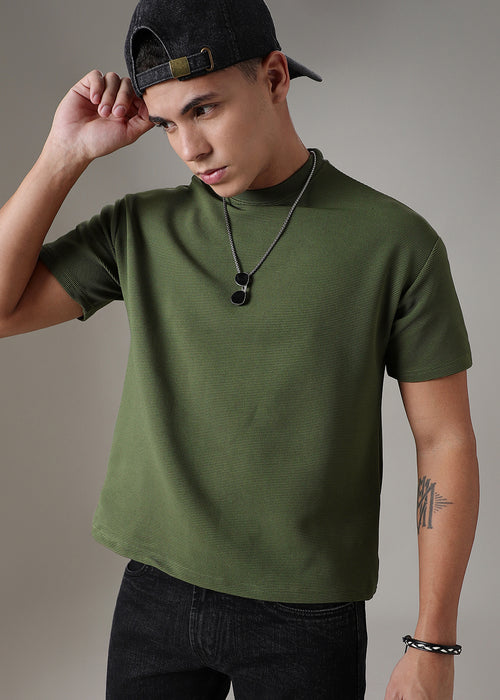 Oversized Olive Green Textured T-shirt